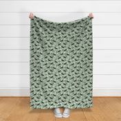 Adorable dachshund puppies with flowers and leaves boho garden style dog design for kids pine green white on sage green