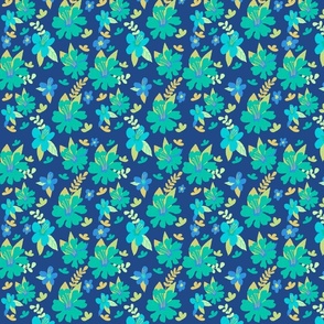CT2097 Hibiscus Blooms Shades of Blue on Navy