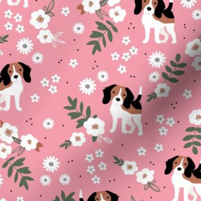 Kawaii beagle puppies sweet dog garden summer blossom boho leaves white pine green pink