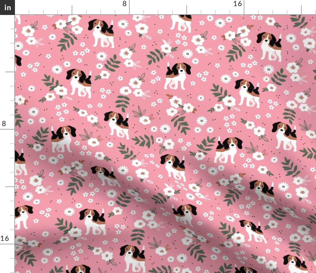 Kawaii beagle puppies sweet dog garden summer blossom boho leaves white pine green pink