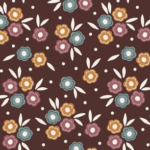 Medium Ditsy Floral Bunches in Maroon