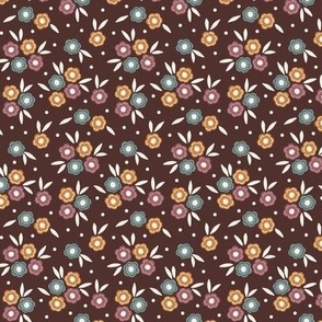 Small Ditsy Floral Bunches in Maroon