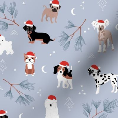 Santa puppies christmas dogs beagles dalmatian puppies pug corgi and more breeds winter cool blue