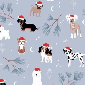Santa puppies christmas dogs beagles dalmatian puppies pug corgi and more breeds winter cool blue