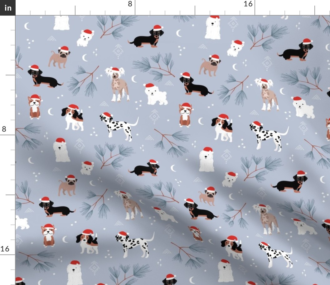 Santa puppies christmas dogs beagles dalmatian puppies pug corgi and more breeds winter cool blue