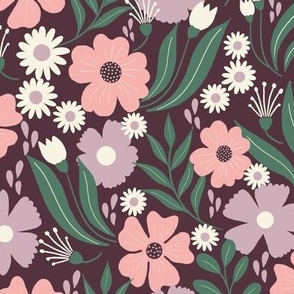 Meadow flowers in Plum medium scale