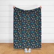 Froggy Fun - Sage and Teal on Navy - Medium Large scale - Navy Petal Solid Coordinate
