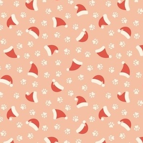 Paw Prints & Santa Hats on Peach