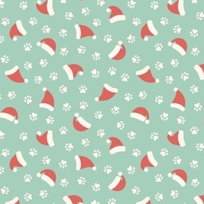 Paw Prints & Santa Hats on Minty Green