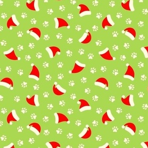 Paw Prints & Santa Hats on Bright Green