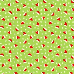 Paw Prints & Santa Hats on Bright Green (Small Scale)