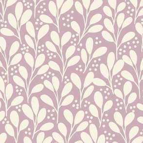 Meadow - leaves - lavender and beige -medium scale 