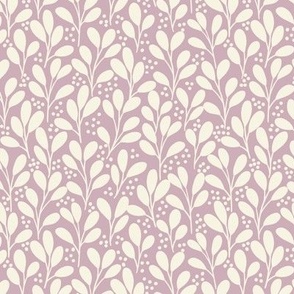 Meadow - leaves - lavender and beige -small scale 