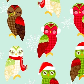 Holiday Owls on Mint - XL