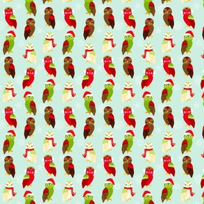 Holiday Owls on Mint - Small