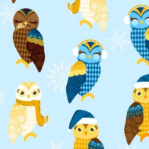 Holiday Owls in Blue and Gold - XL