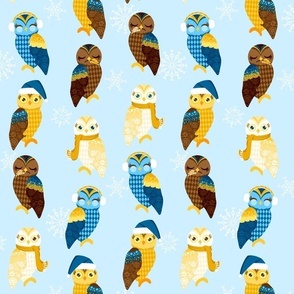 Holiday Owls in Blue and Gold