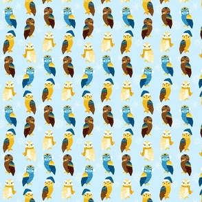 Holiday Owls in Blue and Gold - Small