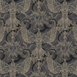 Antique French Rococo - Phoenix Rising - Soft Gold on Smokey Purple