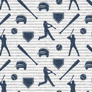 (large scale) baseball fabric - navy on grey stripes C21