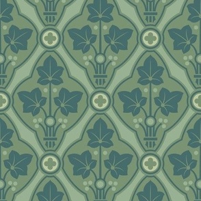 Gothic Ivy Damask in Green
