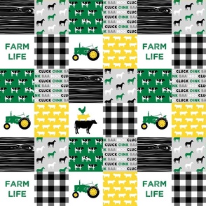 (3" small scale) farm life - wholecloth green, custom yellow, and black - woodgrain  C21