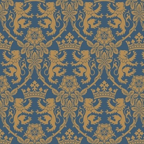 Lion Tapestry in Blue Gold