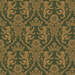 Lion Tapestry in Green Gold