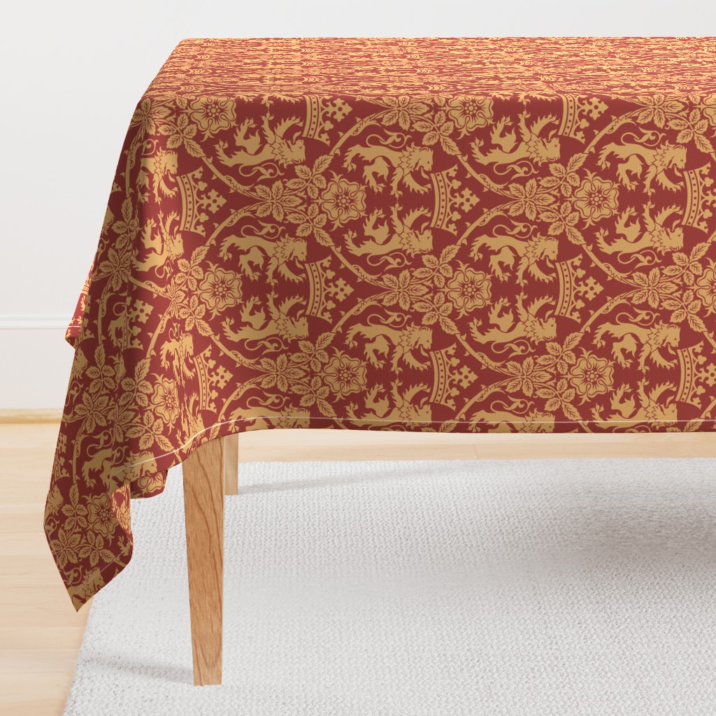 Lion Tapestry in Red Gold