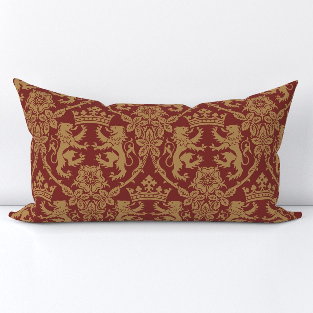 Lion Tapestry in Red Gold