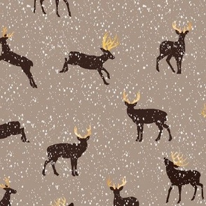 Majestic Deer in the Snow, Taupe