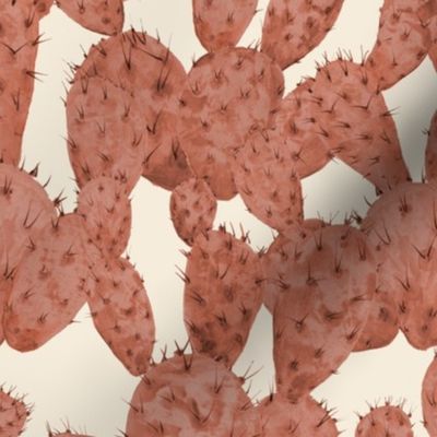 Prickly Pear Opuntia Cactus - Terra cotta on cream