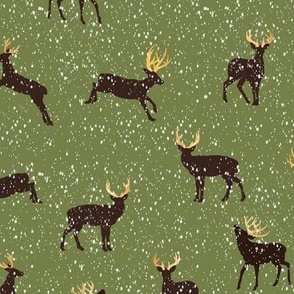 Majestic Deer in the Snow, Moss Green