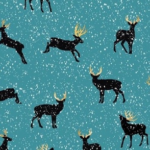 Majestic Deer in the Snow, Teal