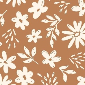 Country Floral on Brown (Extra Large Scale)