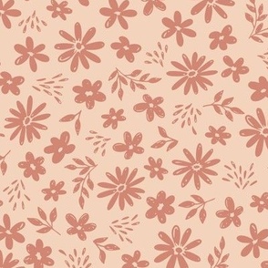 Country Floral on Dusty Coral (Large Scale)