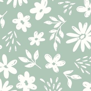 Country Floral on Mint Green (Extra Large Scale)