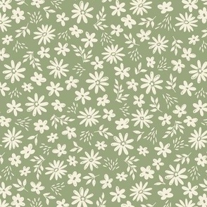 Country Floral on Moss Green (Medium Scale)