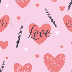 Love Letter Doodle on Pink Seamless Pattern