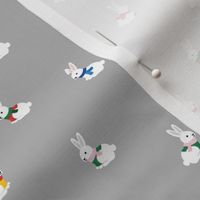 Sweater weather christmas winter wonderland bunnies white rabbit kids design on soft gray