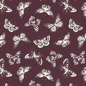  Meadow - Butterflies in plum  and beige colors Small scale 