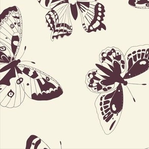 Butterflies-plum and beige large  scale