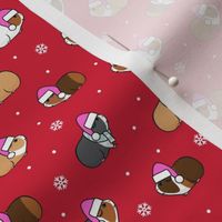 (small scale) Christmas Guinea pigs - pink on dark red - C21