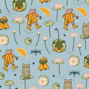 Frogs under the rain - cute kids illustration pattern repeat