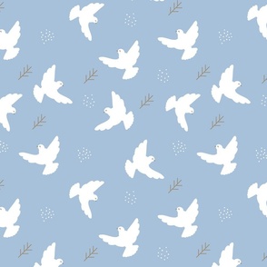 White pigeons on sky