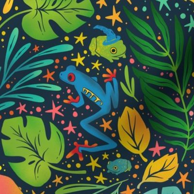 Wizard Frogs - bright tropical leaves and frogs - medium
