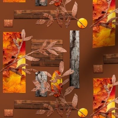 Leaves and Wood Bark Autumn Collage