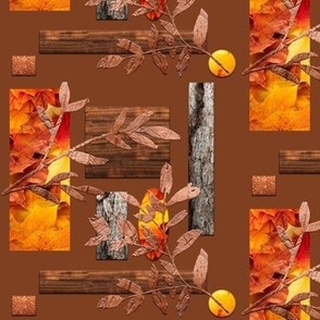 Leaves and Wood Bark Autumn Collage