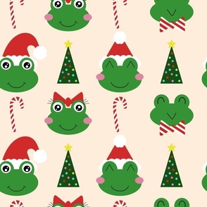 Christmas Frogs - Medium on Cream