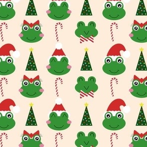 Christmas Frogs - Small on Cream
